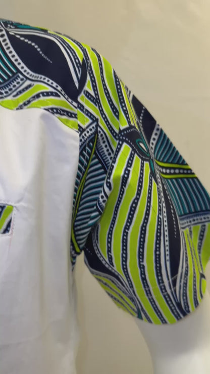 Men’s Ankara Dress Shirt - Blue & Green Ankara