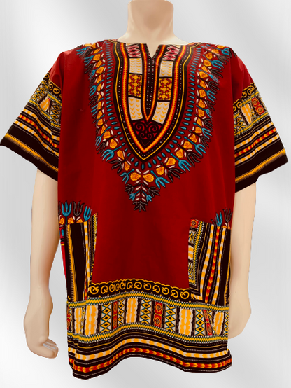 Unisex Dashiki Shirt (Dark Red)