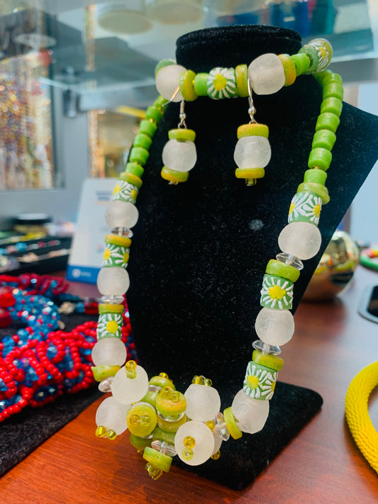 Jewelry Set--Lime Green & Frosted Beads