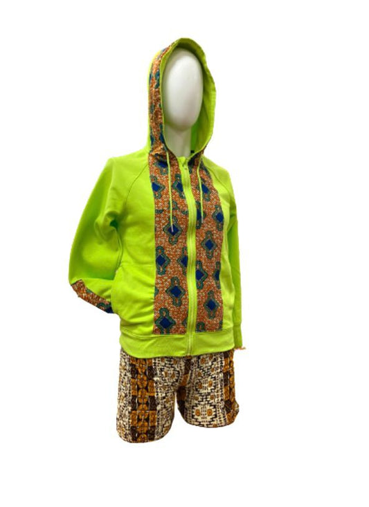 Unisex Ankara Sweatshirt Hoodie (Lemon Green)