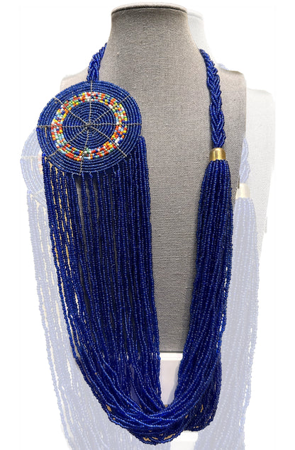 Beaded Maasai Necklace (Blue - Long)