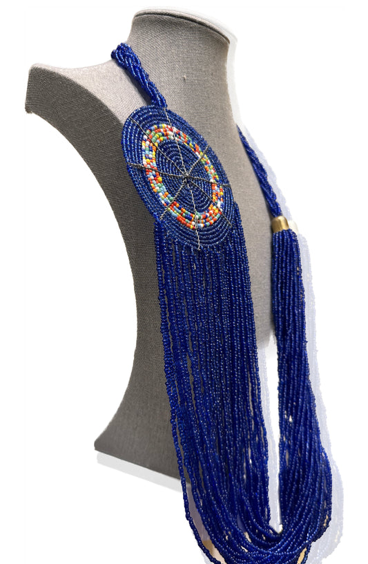 Beaded Maasai Necklace (Blue - Long)